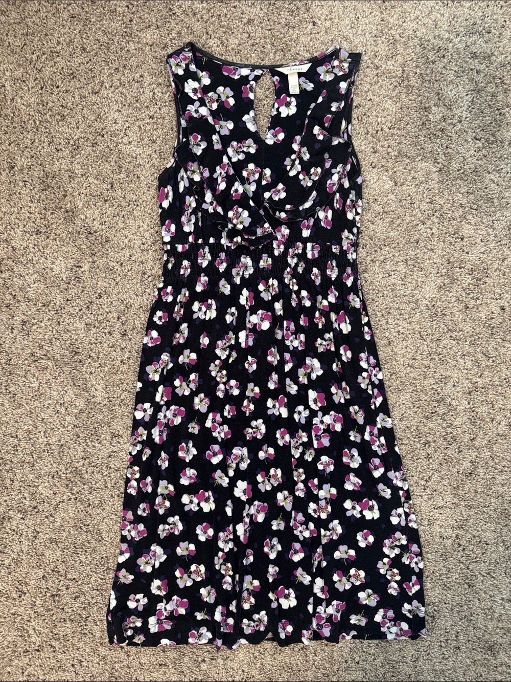 Soma Black Floral Midi Dress with Pink & White Blossoms